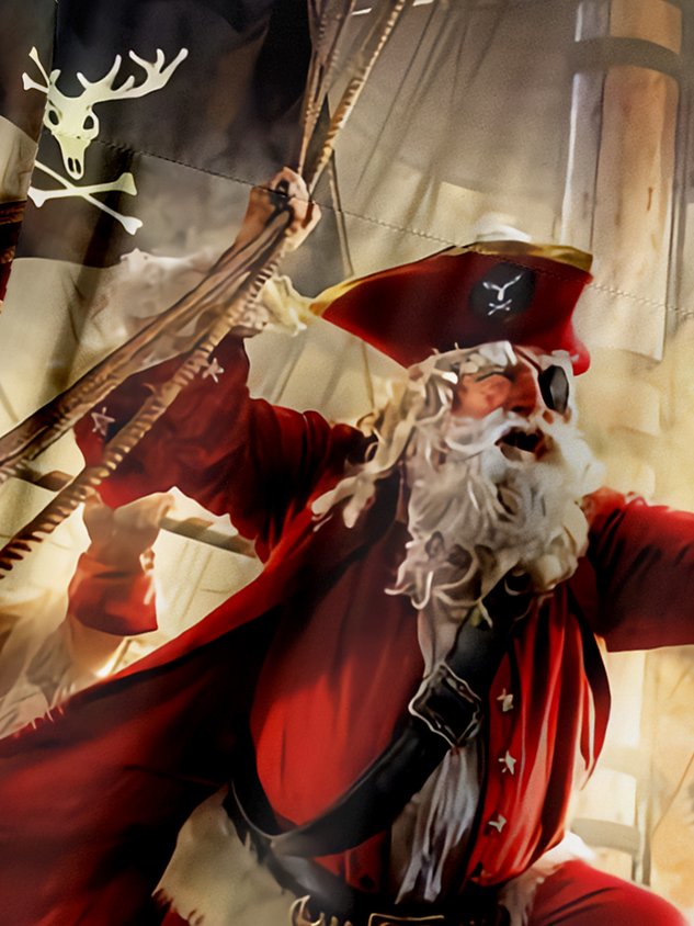 Christmas Pirate Santa Chest Pocket Short Sleeve Hawaiian Shirt