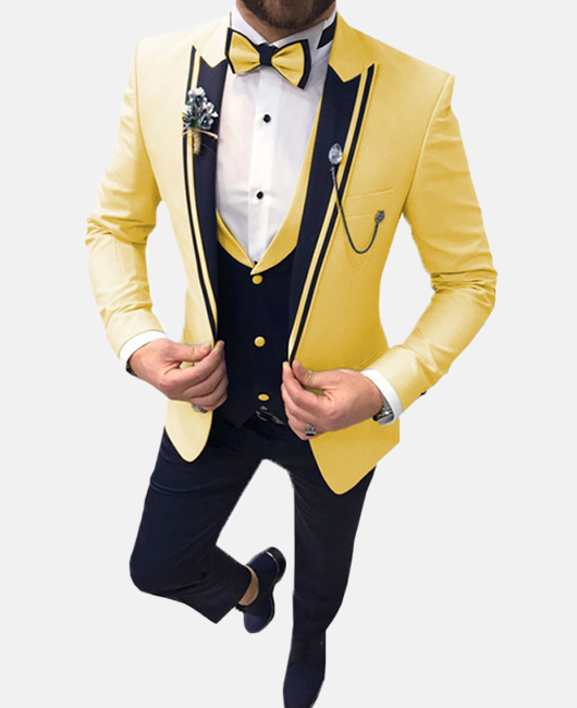 Elegant Plain Collar Stitching Contrast Color Slim Fit Plus Size Blazer & Blazer Vest & Pants 3Pcs Set