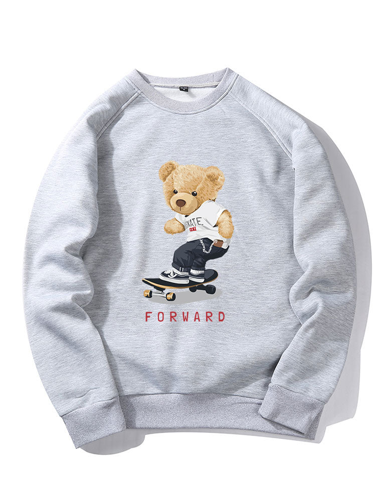 Bear On Skateboard Print Raglan Sleeve Sweatshirt