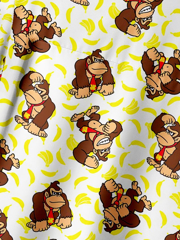 Monkey Chest Pocket Short Sleeve Casual Shirt