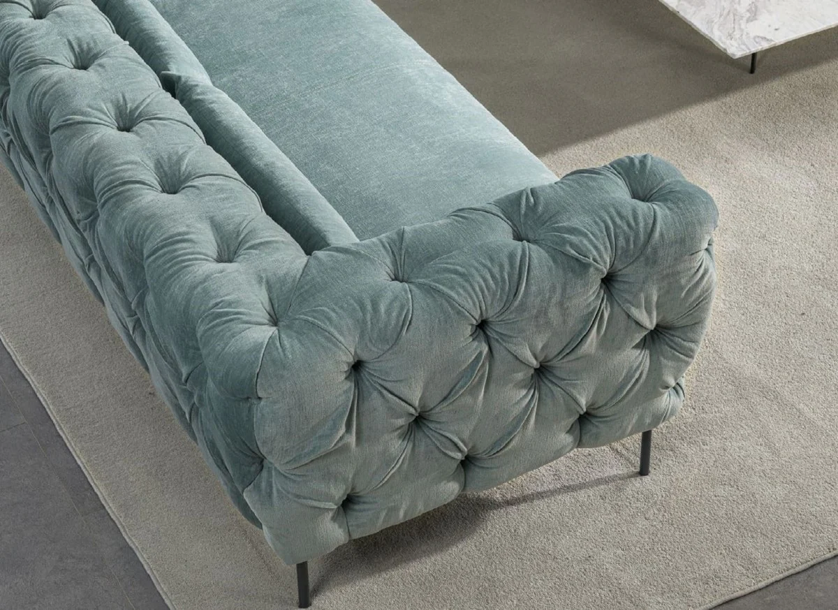 Luxury Chesterfield 3-seater sofa turquoise / black 258 x 99 x H. 83 cm - living room sofa - hotel sofa - living room furniture - Chesterfield furniture - luxury furniture - luxury furnishings
