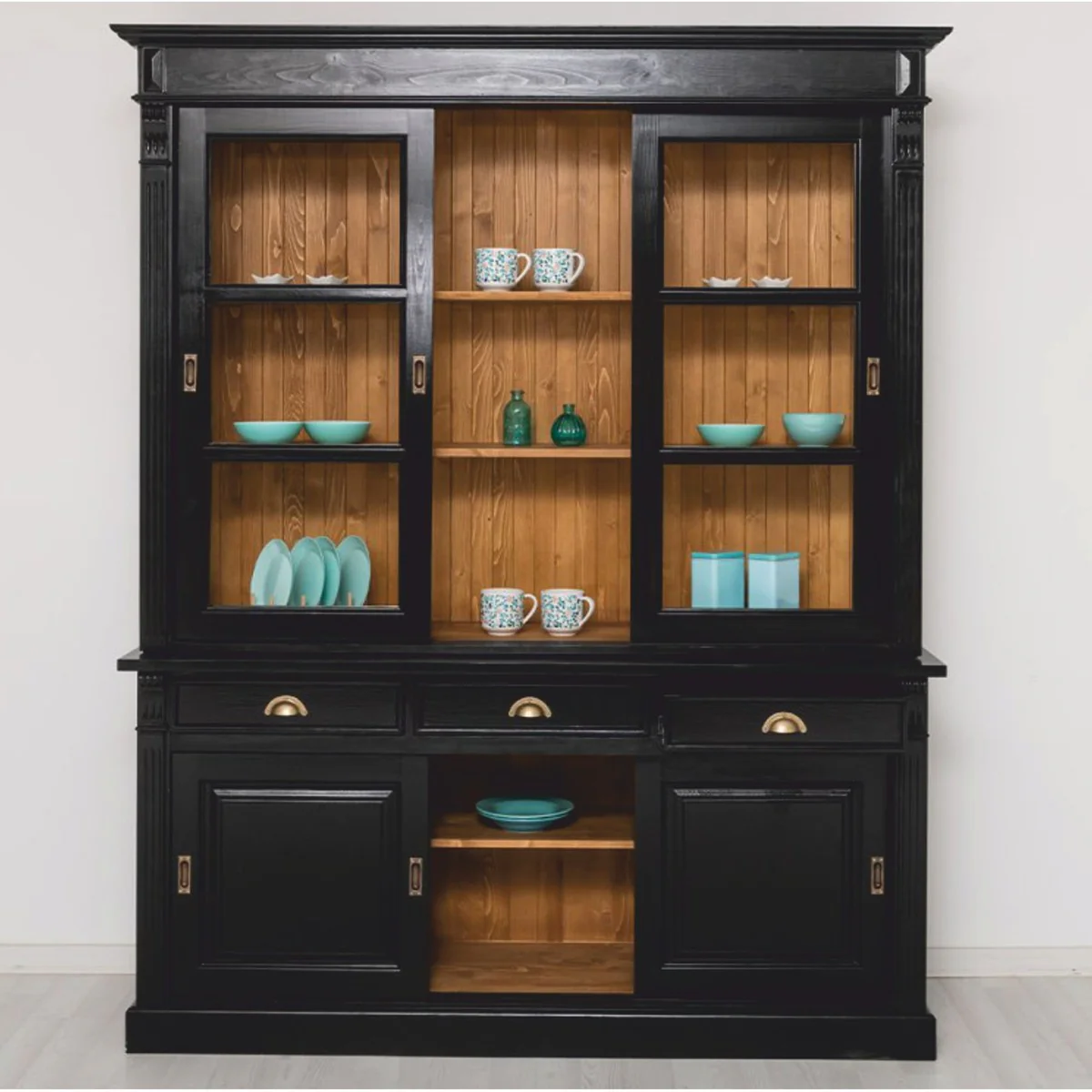 Country house style dining room cabinet black / brown 180 x 51 x H. 220 cm