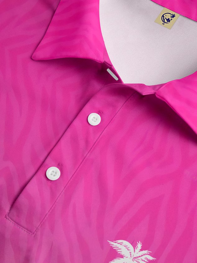 Gradient Coconut Tree Button Short Sleeve Vacation Polo Shirt