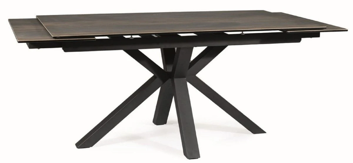 Luxury dining table with hardened glass ceramic table top in wood look brown / matt black 160-240 x 90 x H. 76 cm - Extendable kitchen table - Dining room furniture - Luxury furniture