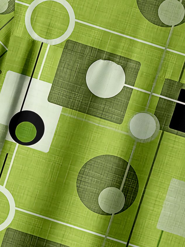 Geometric Line Pattern Chest Pocket Short Sleeve Casual Shirt