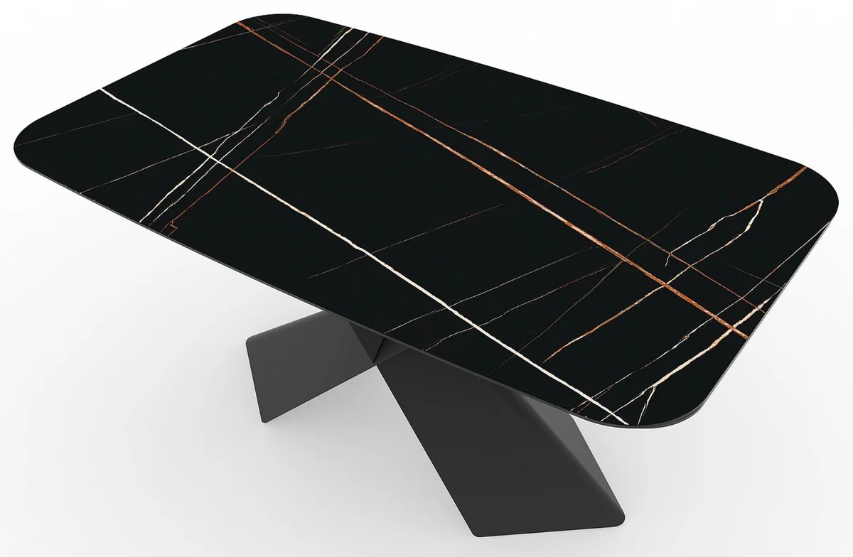 Luxury dining table with tempered glass ceramic table top black / matt black 160-240 x 95 x H. 76 cm - Extendable kitchen table - Dining room furniture - Luxury furniture