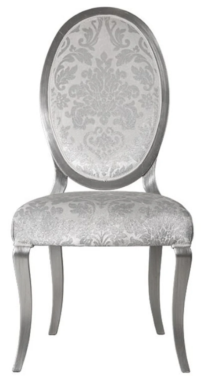 Luxury Art Nouveau dining chair set of 6 silver / gray / silver 51 x 48 x H. 106 cm - Elegant kitchen chairs with pattern - Baroque & Art Nouveau dining room furniture - Luxury quality