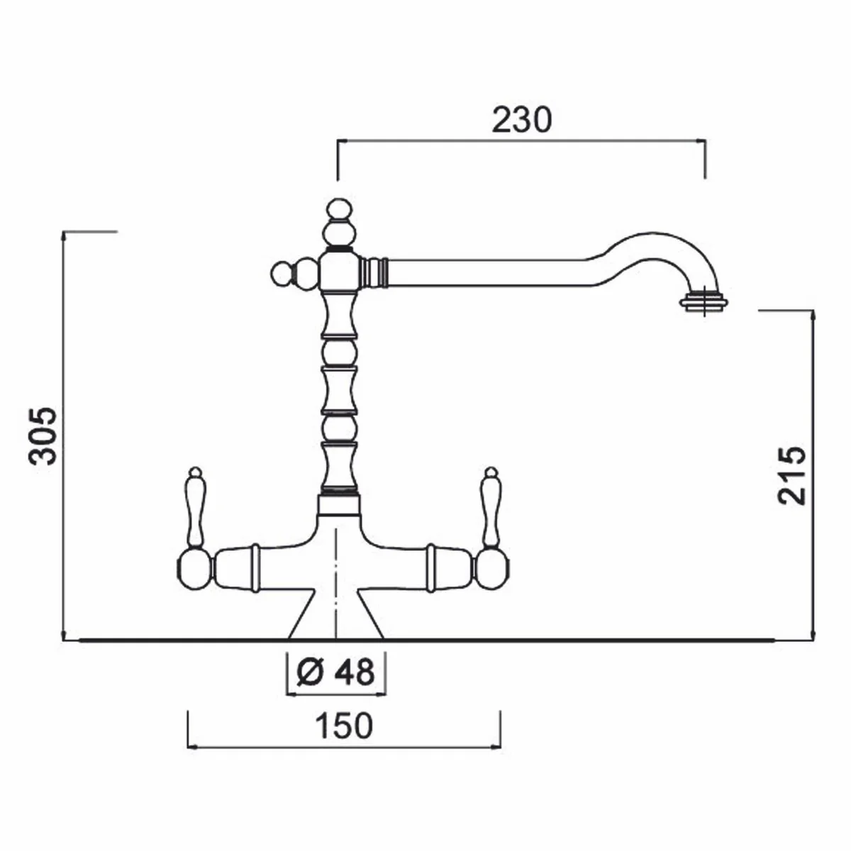 Art Nouveau retro basin mixer bronze / white H. 30.5 cm - Made in Italy