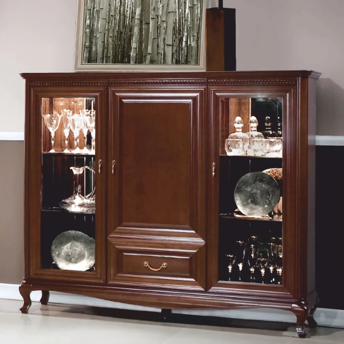 Luxury baroque display cabinet dark brown 148.3 x H. 133.2 cm - Baroque furniture