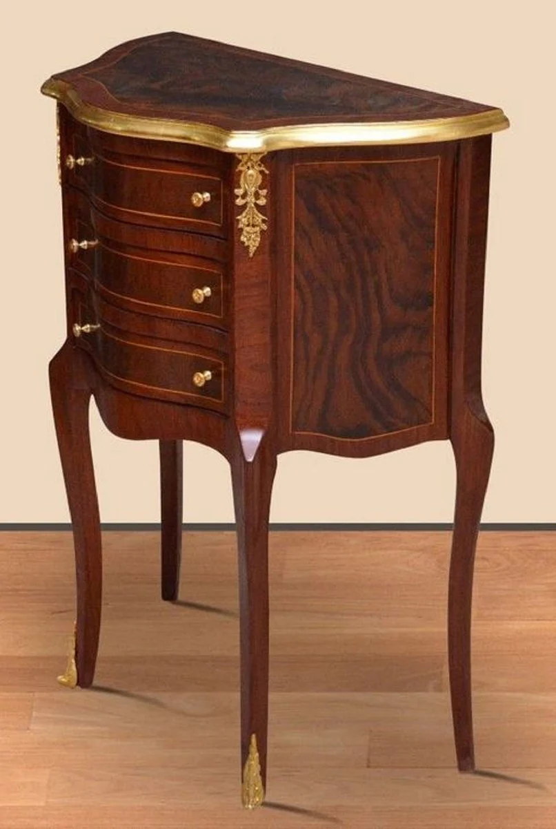 Baroque night dresser dark brown / gold - handmade solid wood chest of drawers in baroque style - antique style bedside table - side table with 3 drawers - baroque furniture