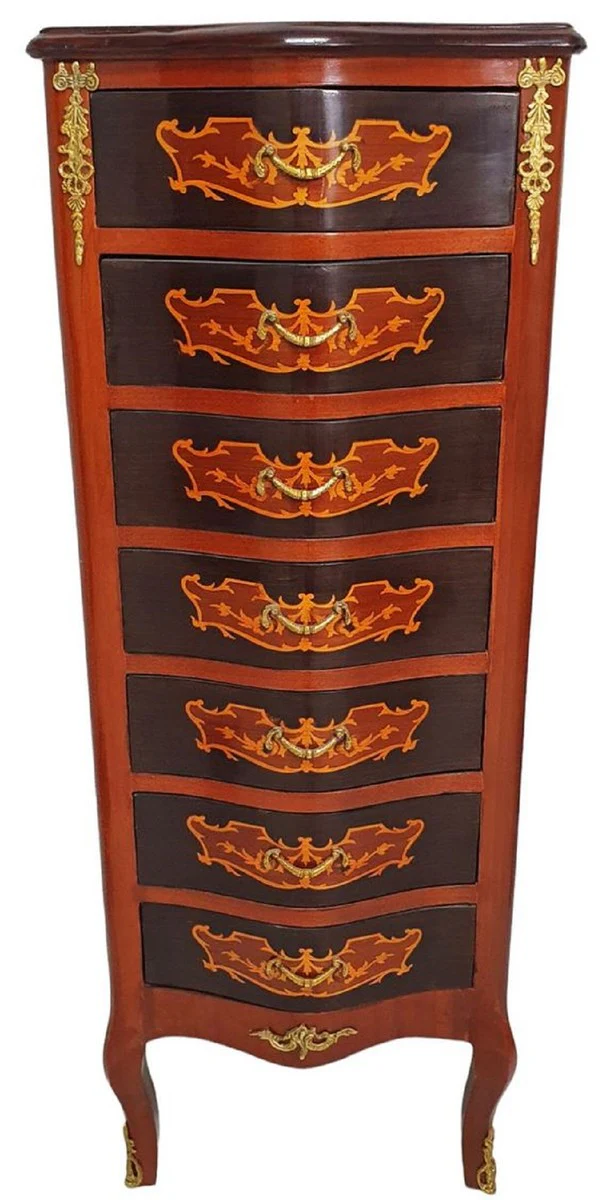 Baroque chest of drawers with 7 drawers brown / gold - magnificent solid wood cabinet in baroque style - living room furniture in baroque style - baroque furniture - baroque furnishings