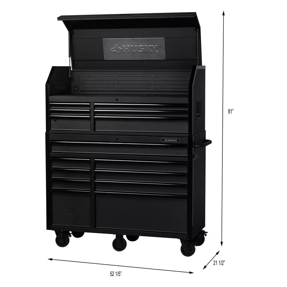 HEAVY-DUTY 52 IN. W 15-DRAWER, DEEP COMBINATION TOOL CHEST AND ROLLING CABINET SET IN MATTE BLACK