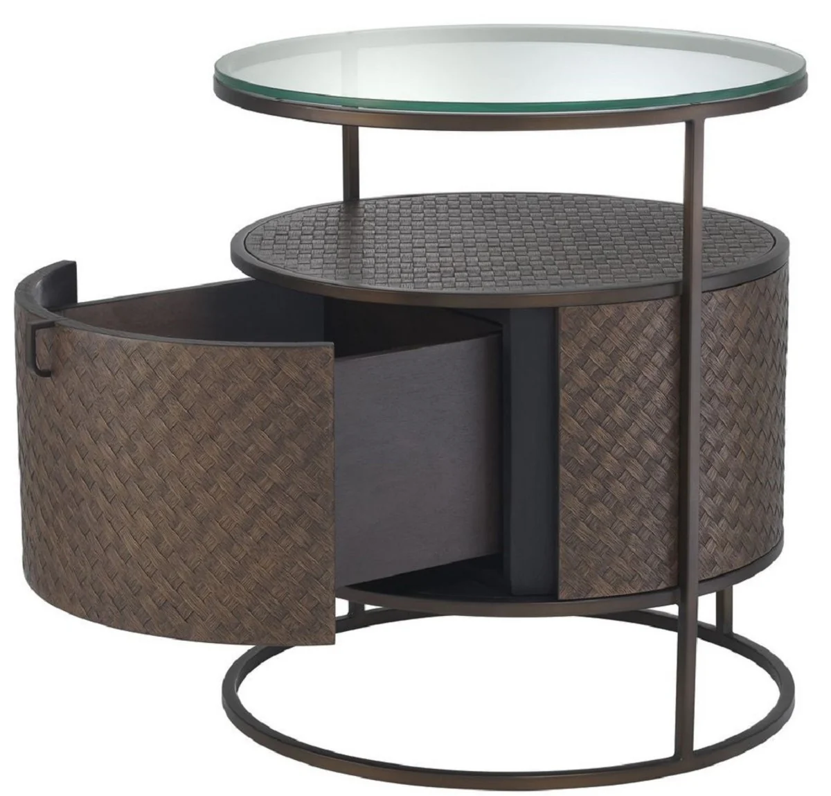 Luxury bedside table bronze Ø 50 x H. 56 cm - Round side table with drawer and glass top - Luxury bedroom furniture