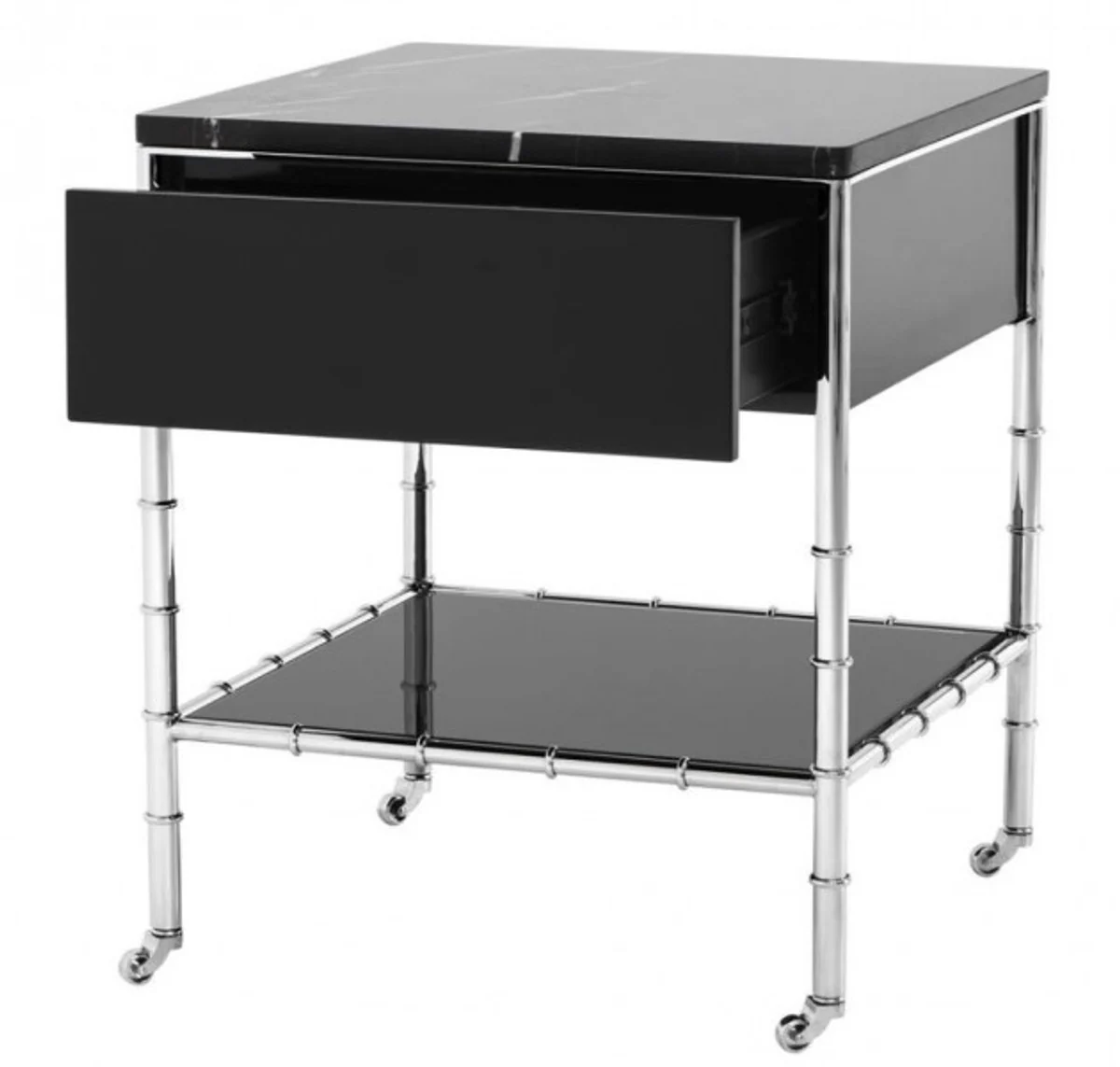 Luxury Art Deco designer side table with marble top and smoked glass - Luxury Collection