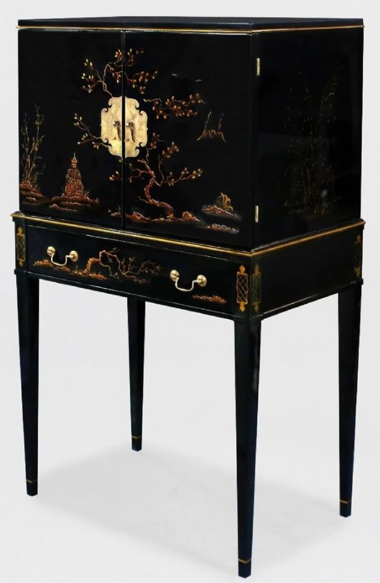 Luxury baroque cabinet with 11 drawers black / gold - living room cabinet in Chinese style - office cabinet - luxury furniture in baroque style - baroque furniture - baroque furnishings
