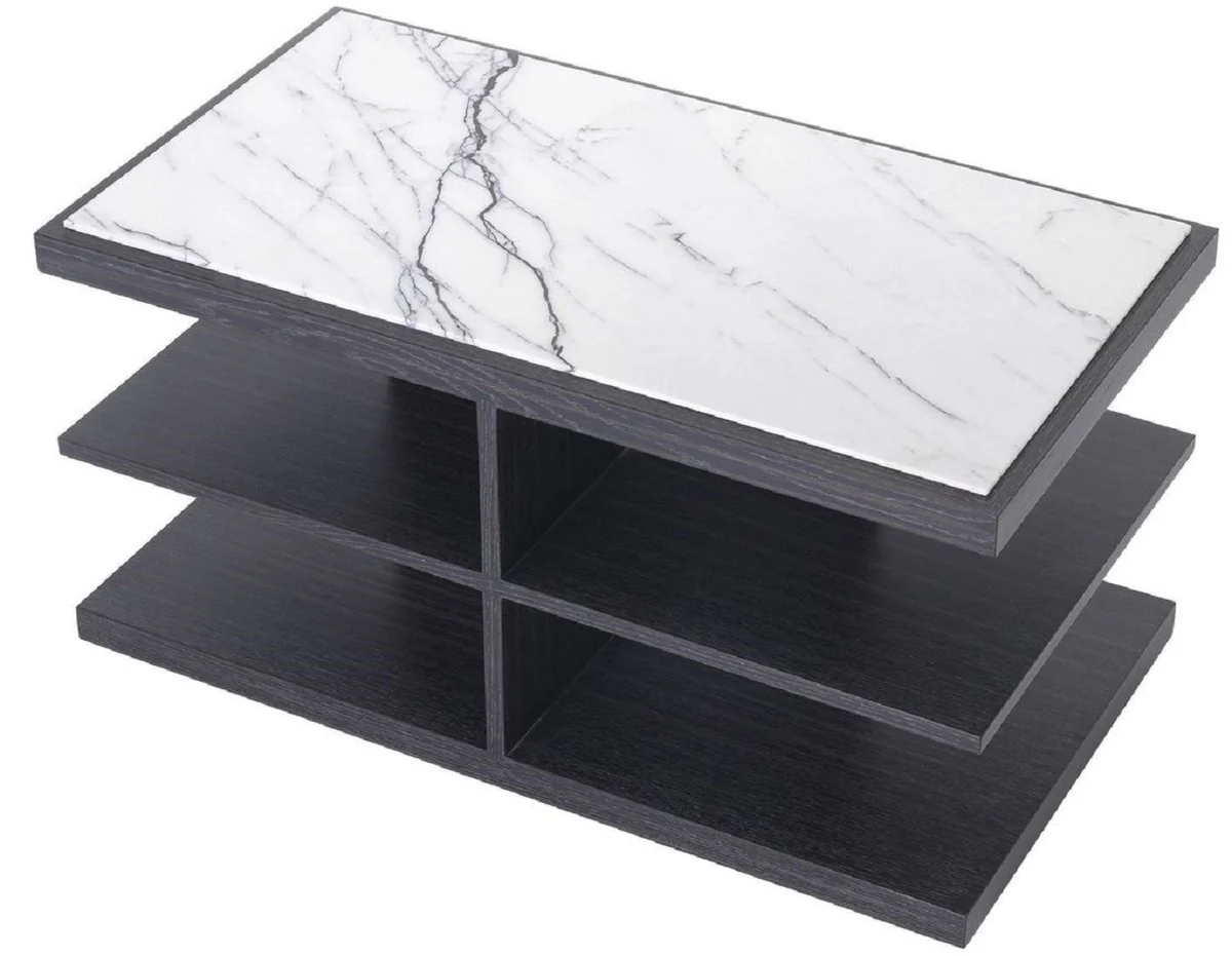 Luxury side table white / purple / anthracite gray 92 x 50 x H. 48 cm - solid wood table with marble top - living room furniture - luxury furniture
