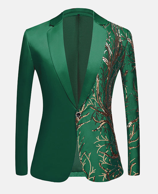 Glamorous  Plain  Embroidery Gold Branch Print Sequins One Button Blazer