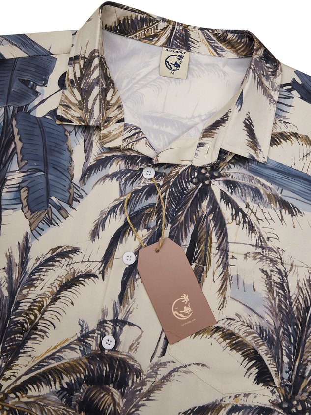 Mens Hawaiian Coconut Print Lapel Chest Pocket Short Sleeve Funky Aloha Shirt