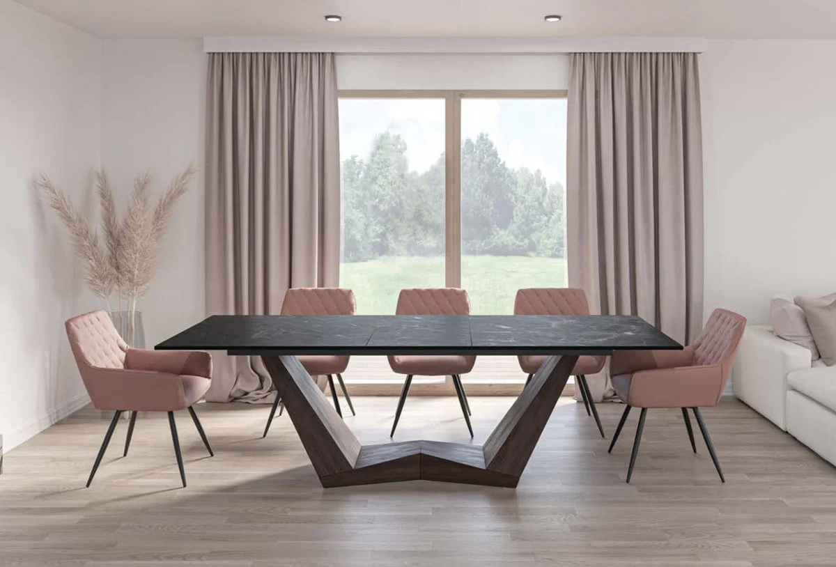 Designer dining table black / brown 200-250 x 98 x H. 76 cm - Extendable dining room table with glass ceramic table top - Dining room furniture - Kitchen furniture - Designer furniture