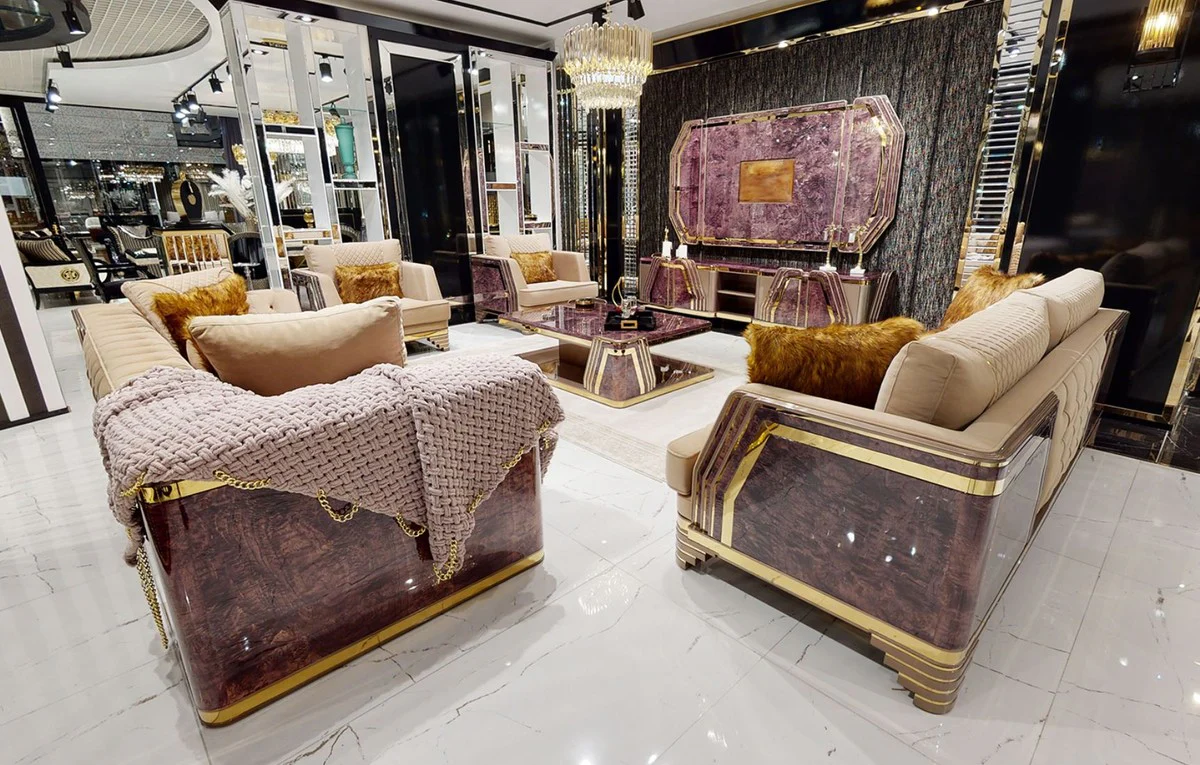 Luxury Art Deco Sofa Beige / Purple / Gray / Gold - Elegant Living Room Sofa with Marble Look - Luxury Art Deco Living Room & Hotel Furniture