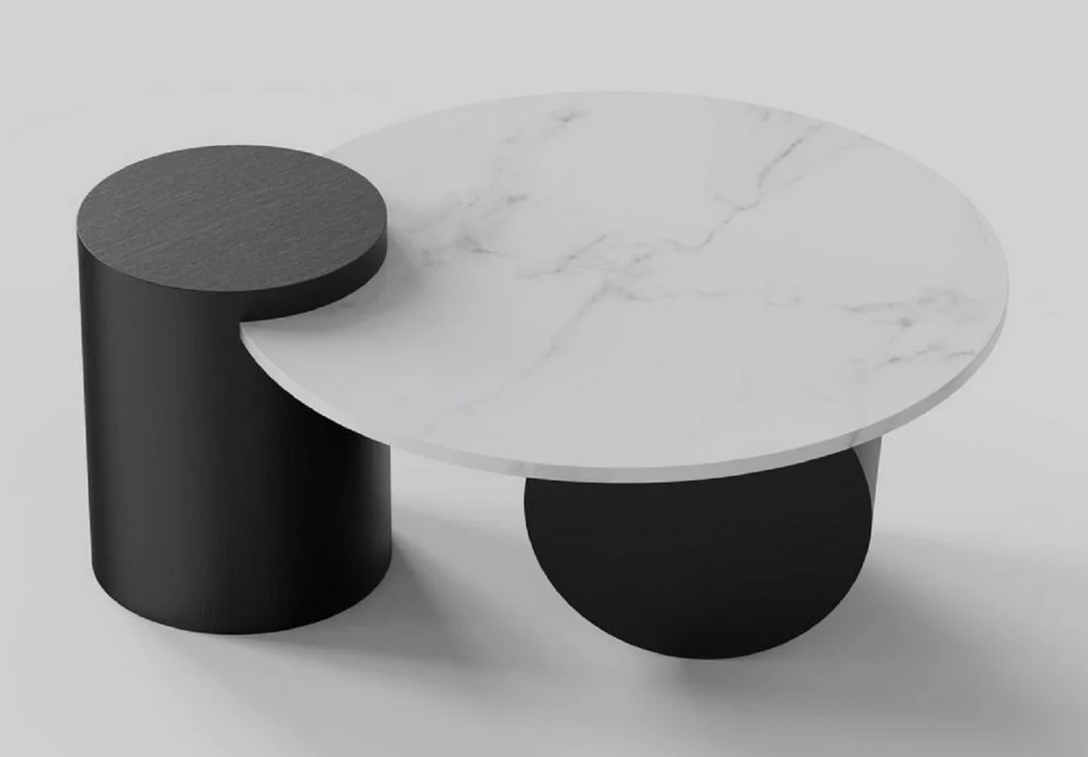Luxury coffee table with ceramic table top black / white 106 cm