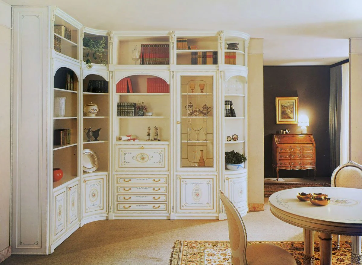 Luxury Baroque Corner Cabinet White / Multicolored / Gold - Handmade Living Room Cabinet in Baroque Style - Baroque Living Room Furniture - First Class Quality - Made in Italy