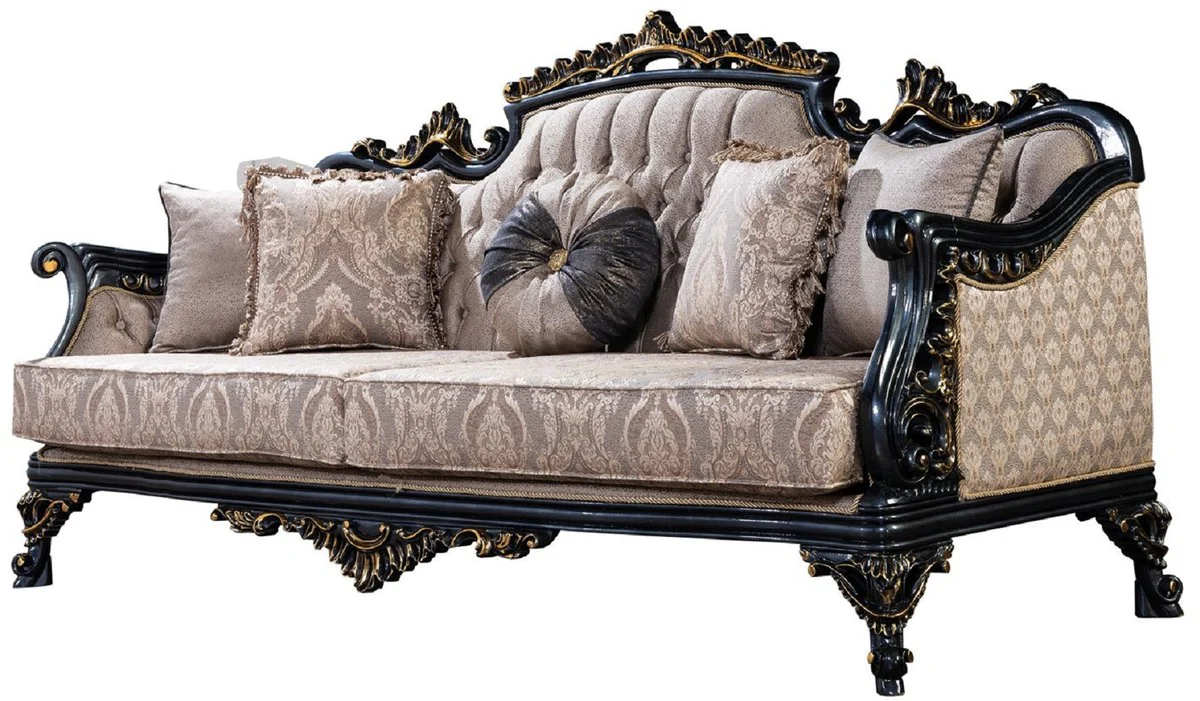 Luxury baroque sofa gray / blue / gold - baroque style living room sofa with elegant pattern - luxury living room furniture in baroque style - baroque furniture - baroque furnishings