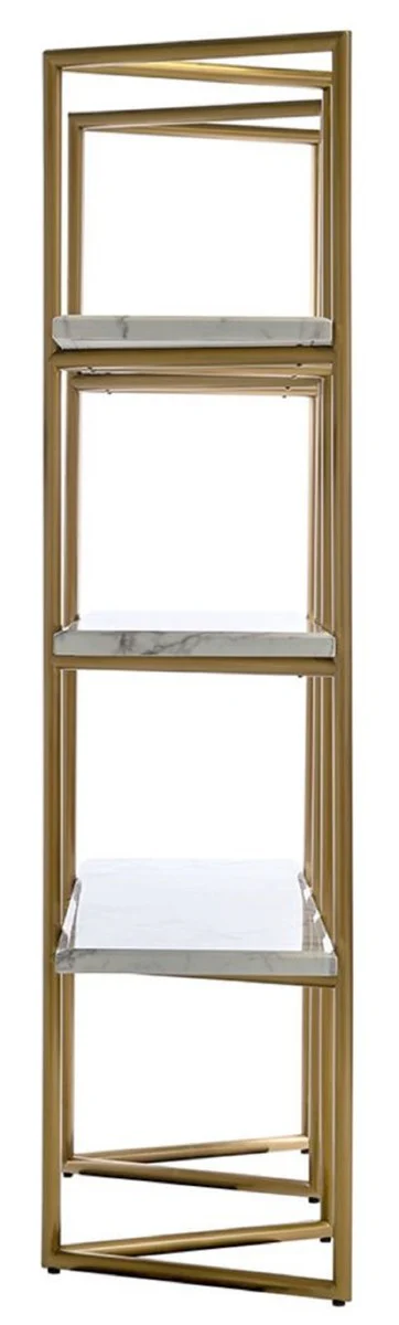 Luxury shelf cabinet gold / white 165 x 46.5 x H. 185 cm - stainless steel cabinet with 3 artificial marble shelves - living room cabinet - bookcase - living room furniture