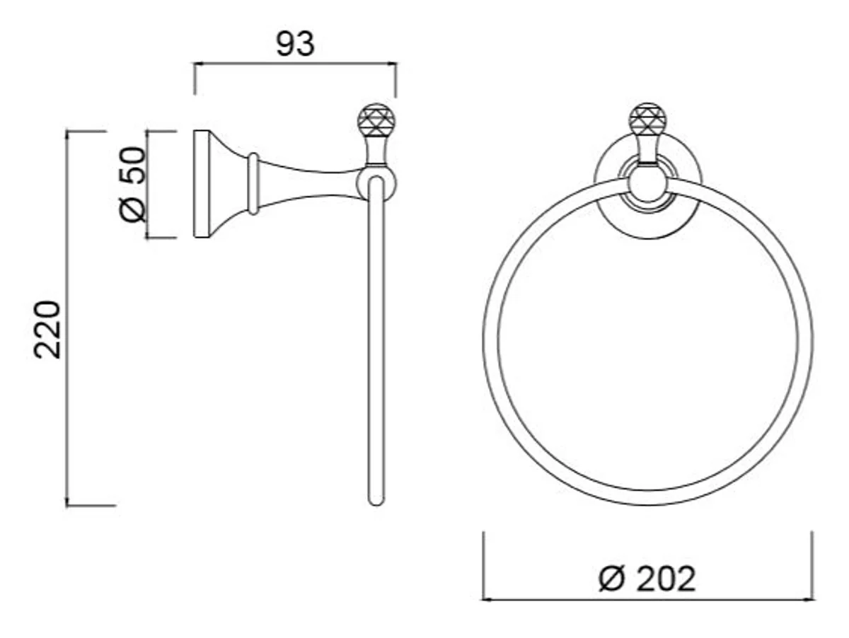 Luxury towel holder / towel ring with Swarovski crystal glass gold 20.2 x 9.3 x H. 22 cm - Luxury bathroom accessories - Made in Italy