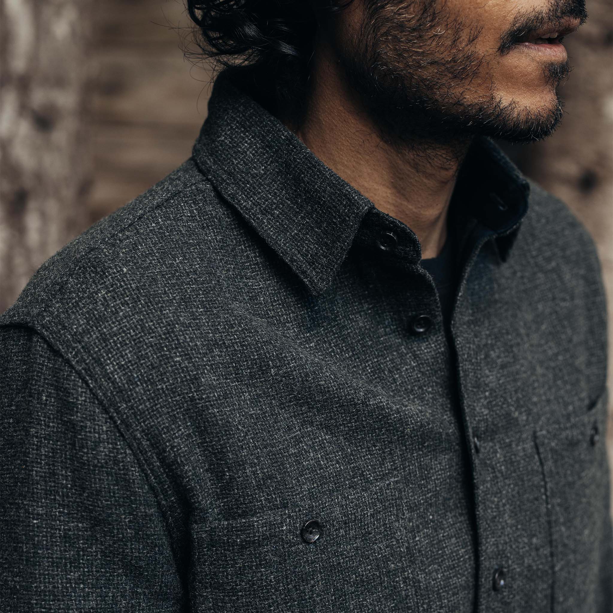 The Service Shirt in Olive Melange Wool